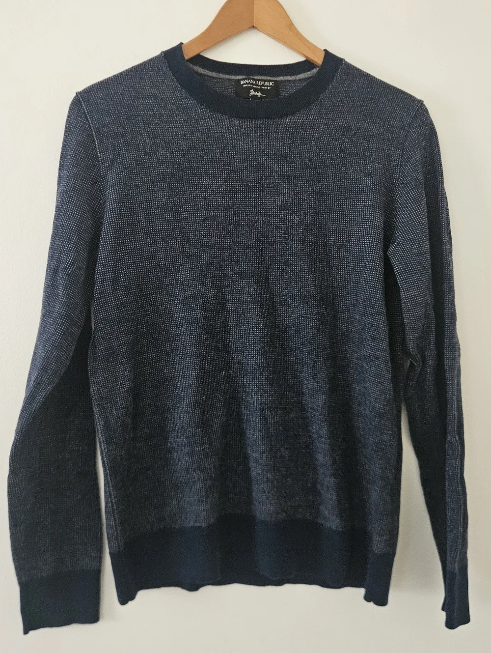 Banana Republic Mens Sweater L Italian Merino Wool Baruffa Soft Preppy Birdseye